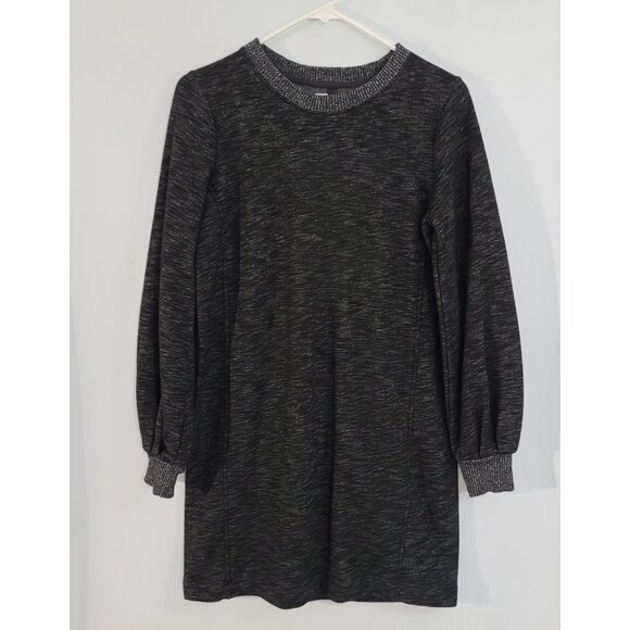 Lou & Grey Cotton Blend Gray Black Balloon Sleeve Sweater Shift Dress Size Small - Picture 1 of 8